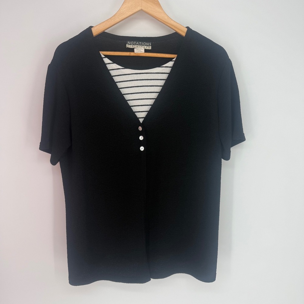 90's Notations Clothing Co Black Illusion Layered Top Shell Buttons‎ XL USA